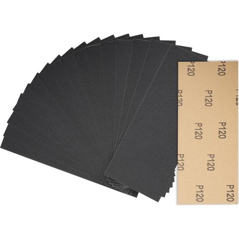 Lot de 30 feuilles de papier abrasif sec - Grain 120 - Papier abrasif pour bois/verre/voiture/métal/meubles en bois/vernis - 23 x 9 cm (1/5)