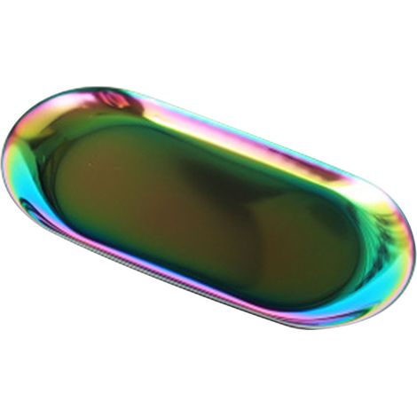 Plateau de rangement ovale en acier inoxydable pour serviettes, assiettes, thé, fruits, cosmétiques et bijoux. (1/5)