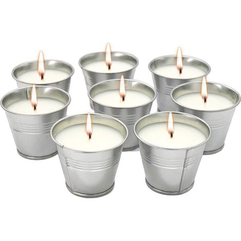 Lot de 8 bougies parfumées à la citronelle, sans fumée, en seau métallique (1/5)