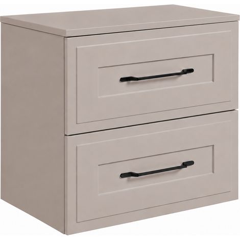 Meuble sous-vasque suspendu 60 cm, 2 tiroirs, avec plan de travail, fermeture douce, Cachemire, poignées noires, 60 x 46 x 58,6 cm (1/5)