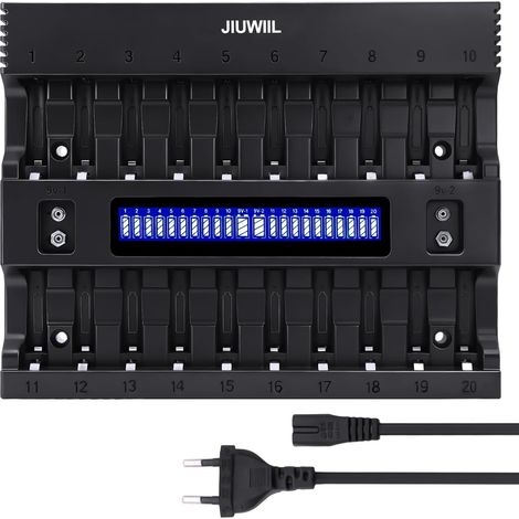20+2 emplacements Chargeur de Piles AA AAA avec écran LCD AA AAA chargeur de piles Chargeur pour piles AA/AAA Piles rechargeables et piles 9V (1/5)