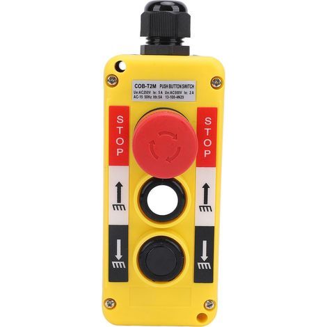 Interrupteur à Bouton-poussoir de Grue de Levage, Commande de Commutateur électrique étanche à la Pluie 2 Boutons avec Dispositif de Levage D'arrêt D'urgence, pour le Contrôle (1/5)