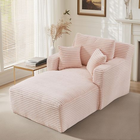 Schlafsofa – moderne Chaiselongue aus Cord – bequemes Schlafsofa – ohne Montage – ideal für Wohnzimmer, Büro und Wohnung – Rosa