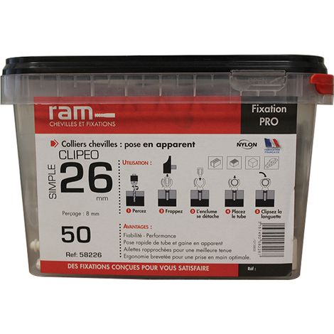 50 CLIPEO simple blanc pour tube multicouche nu Ø26 et Prégainé Ø16 - RAM (1/3)