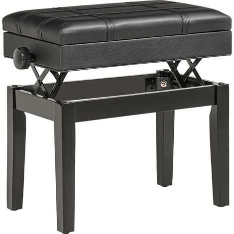 Klavierbank Höhenverstellbarer Klavierhocker Mit Stauraum, Lederkissen, Schwarz, 63X35X46-56 Cm