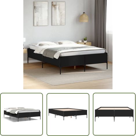 The Living Store Bettgestell Schwarz 150x200 cm Holzwerkstoff und Metall - Schlafzimmerbettwäsche - Doppelbett - Lattenrost - Boxspringbett - Bettkasten (1/5)