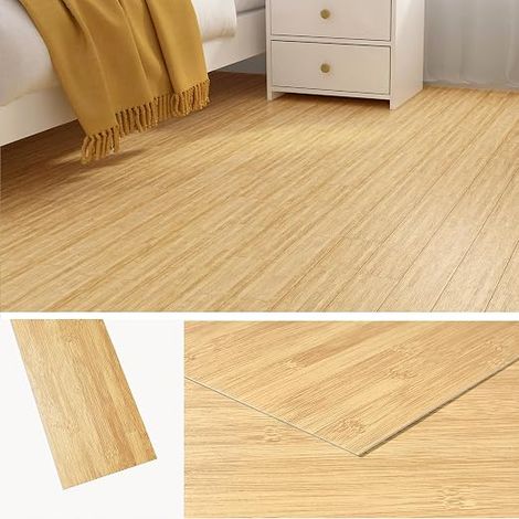 Lino Clear Wood Adhesive PVC Floor Tile Beech Wood Effect 90 x 15 cm Parquet Adhesive Floors Bedroom Tiles Adhesive Floors Bathroom Kitchen Tile Self-Adhesive 18 Pieces (1/5)