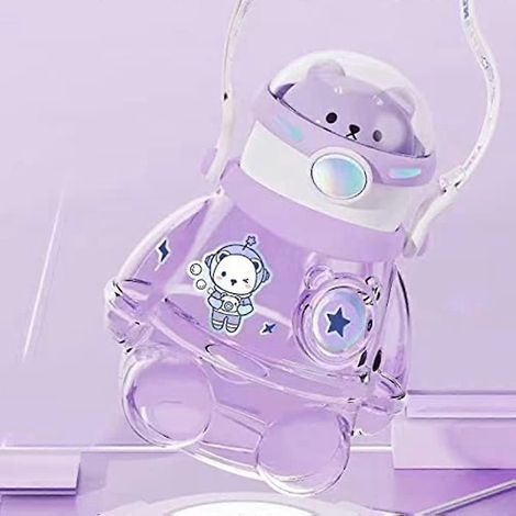 Gourde Kawaii avec autocollants pour paille, gourde en plastique en forme d'ours, étanche - violette (1/5)