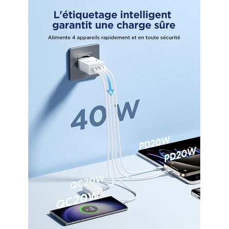 Caricabatterie USB-C da 40 W, 4 porte, ricarica rapida, Multi-Power, PD QC, adattatore da 3,1 A per iPhone, iPad, Samsung Galaxy - ALTRO (1/4)
