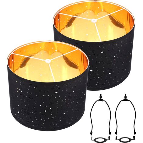 Lot de 2 abat-jour en tissu pour lampe de table/lampadaire, style américain, avec support en forme de harpe et douille E26 UNO. (1/2)