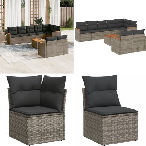 Salon de jardin 9 pcs avec coussins gris résine tressée - Ensemble Salon De Jardin - Mobilier Extérieur - Meubles De Jardin - Salon De Jardin Pliable - Set De Jardin - Home & Living (1/5)
