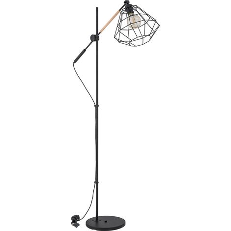Lampadaire loft noir filaire métal bois 165 cm E27 (1/4)