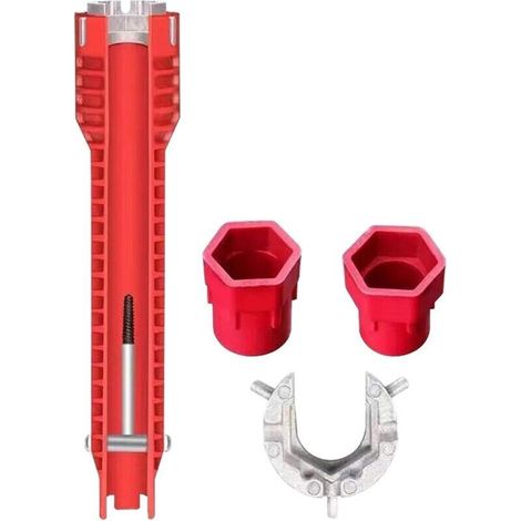 8-in-1-Werkzeugset für Armaturen und Waschbecken – Multifunktionsschlüssel – Sanitärwerkzeug für Toilette, Waschbecken, Badezimmer, Küche – Manuelles Installationswerkzeug (Rot)
