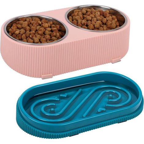 Comedero y bebedero elevado para animales - rosa - antideslizante - apto para gatos y perros pequeños, medianos y grandes (1/5)