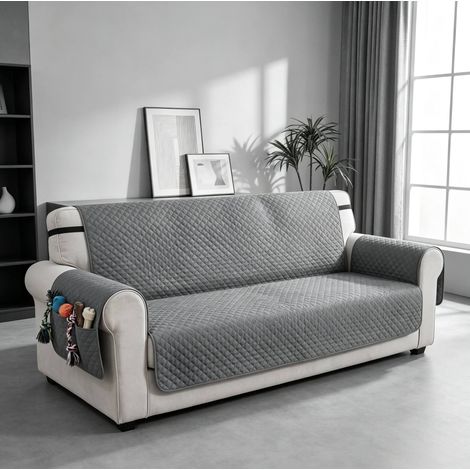 Copridivano 3 posti 306x177x0,5 cm in poliestere grigio antiscivolo per soggiorno (1/5)