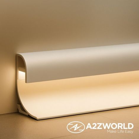 Kit Profilo Alluminio Completo Da 2 Metri Per Striscia Led, Angolare Per Battiscopa e Soffitto (2 Pezzi), Dimensione 36.4X60.2mm, Larghezza Interna 9.6mm, 676g/m, Copertura Opale, Tappi Chiusura e Cli