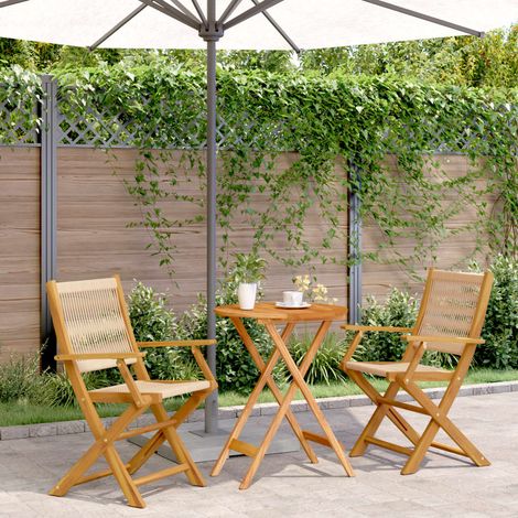 Ensemble bistro 3 pièces beige, table et 2 chaises pliables en bois d’acacia et polypropylène - PANGIVO (1/5)