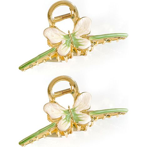 Pince À Cheveux Papillon - Métal Et Plastique - Pour Cheveux Fins Et Normaux - Lot De 2 Vert (1/5)