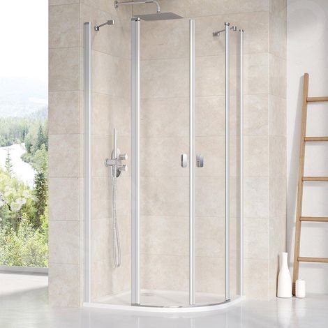 Ravak Chrome - Cabine de douche quart de cercle CSKK4-80, 780-800 mm, satiné/verre transparent 3Q140U00Z1 (1/4)