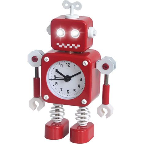 Réveil Robot,(Rouge) réveil Silencieux en Métal Inoxydable avec Yeux Lumineux Clignotants et Bras Rotatif,Cadeau pour Enfants (1/5)