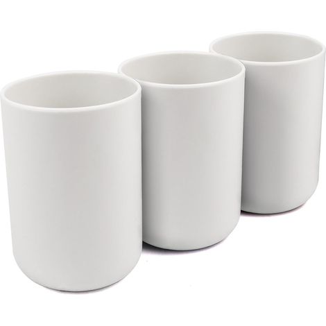 Juego de baño de 3 piezas, vaso y portacepillos de dientes en color liso (blanco). (1/5)