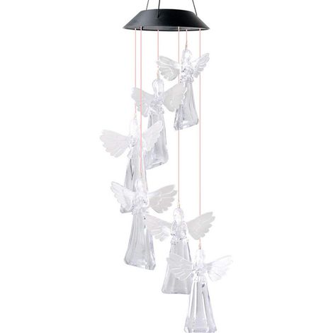 Campana de viento solar para exteriores con forma de ángel, guirnalda de luces colgantes, botella de los deseos, decoración LED multicolor para jardín. (1/5)