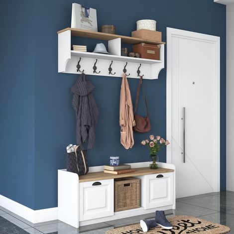Garderobenschrank Orte, 6 Fächer, Kleiderhaken, Modular, 120x22x37h cm Weiß (1/5)