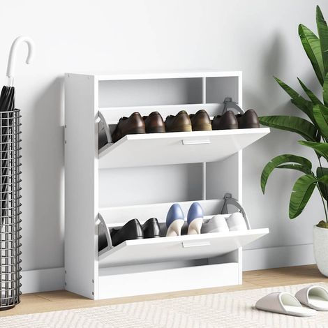 Weißer Holz-Schuhschrank mit 2 Schuhkippern