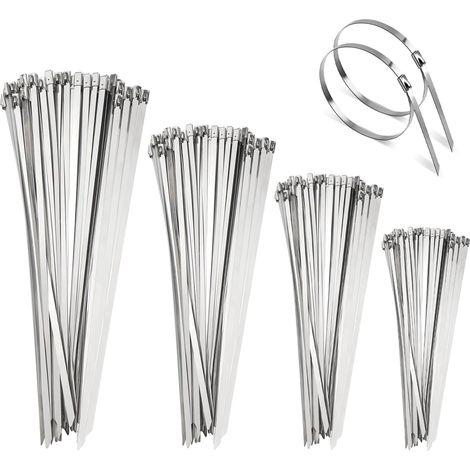 200 Pièces Collier de Serrage Inox, 150/200/250/300mm Collier Serrage Inox Résistant aux Hautes Températures, pour Enroulement D'échappement, Câbles Groupés, Clôture Fixe (1/5)