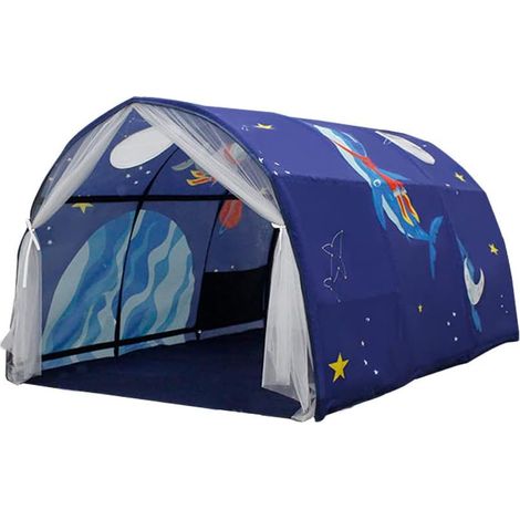 Children's Tunnel with Mesh Curtain for Mezzanine Bed, Bunk Bed, 100 cm, Blue (1/4)