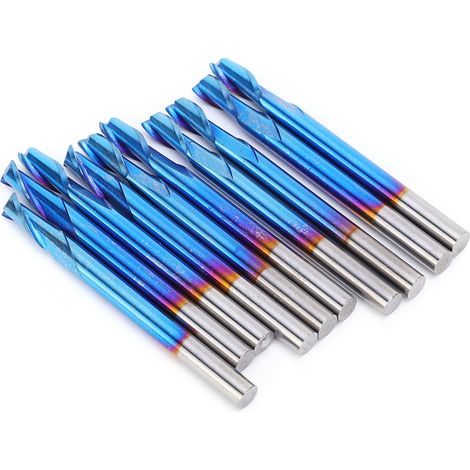 Ensemble de 10 fraises à spirale sphériques à 2 cannelures, revêtement bleu, pour défonceuse CNC, 3,175 x 8 mm (1/5)