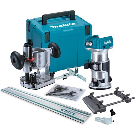 Makita DRT50Z 18V LXT Cordless Brushless Router Trimmer + Plunge Base + Rail (1/4)