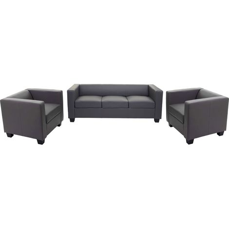 Salotto componibile lounge moderno elegante Lille M65 composizione 3-1-1 ecopelle grigio scuro (1/5)