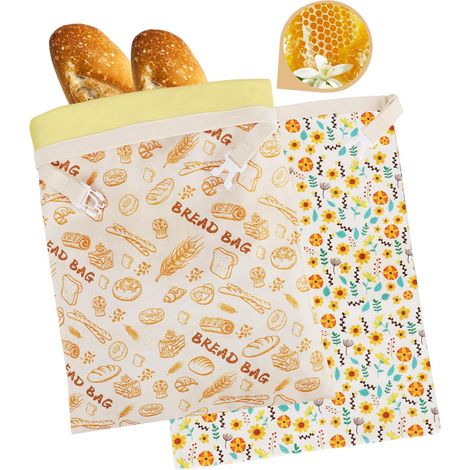 Sacs à pain à la cire d'abeille - Sacs de conservation - Préservent la fraîcheur - Lot de 2, en coton biologique - Respirants