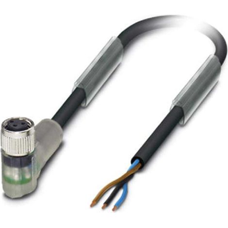 Câble de capteur M8 en PVC avec LED, prise coudée à 3 broches, codage A, longueur 4,0 mètres, noir profond RAL 9005, câble