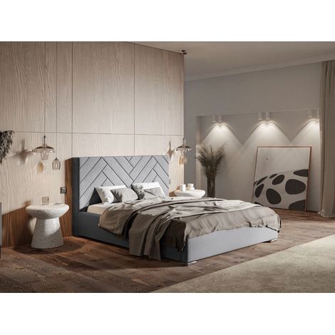 Lit rembourré avec rangement 120x200 velours gris clair Toreto (1/5)