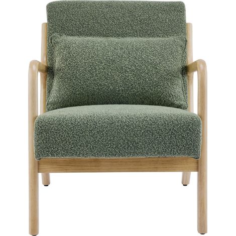 Fauteuil en bois et tissu bouclé vert - Lanna (1/5)