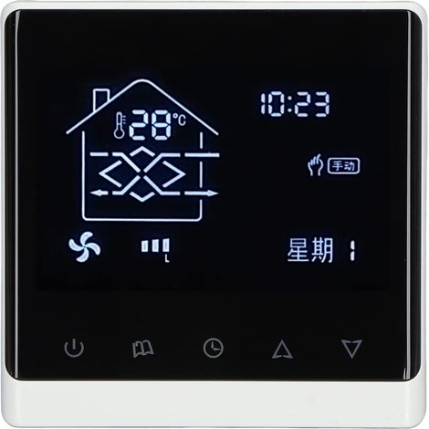 Regolatore di temperatura per sistemi di climatizzazione, regolatore di temperatura intelligente con schermo LCD per il monitoraggio della qualità dell'aria nei centri commerciali. (1/5)