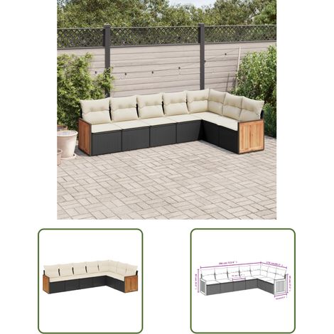 The Living Store 7-tlg. Garten-Sofagarnitur mit Kissen Schwarz Poly Rattan - Gartensorte - Gartenmöbelset - PE-Rattan Möbel - Outdoor Lounge Set - Balkonmöbel