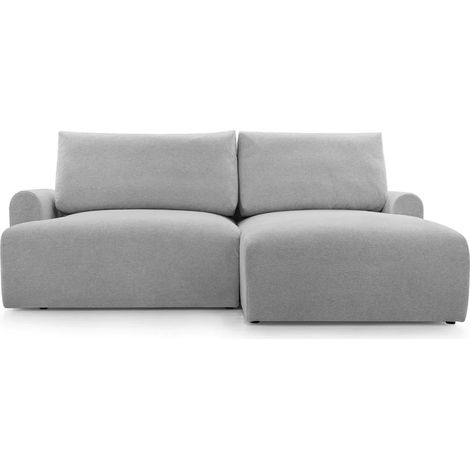 RAPHAELLE - Canapé d'angle convertible tissu lisse 4 places - Gauche - Gris clair