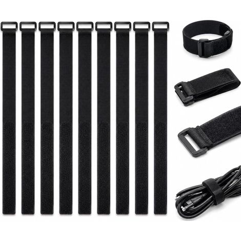 10 Cinghie in velcro da 50 cm con fibbia in plastica, fascette per cavi  2 x 50 cm, nylon nero, fascette regolabili, per l'organizzazione dei cavi, fissaggio multiuso per garage, tenda, bagagli (1/5)