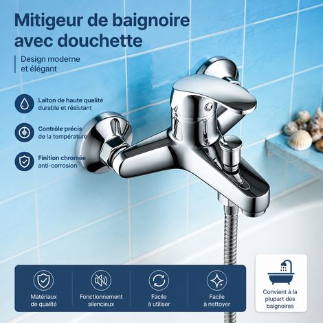 Mitigeur bain-douche mural en cuivre avec douchette, flexible et support réf 3904 25 × 15 × 15 cm 1,4 kg – Livraison gratuite
