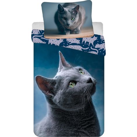 JERRY FABRICS PARURE DE LIT CAT DARK 140 X 200 CM, 70 X 90 CM JFK029305