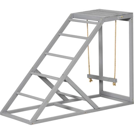 Perchoir en bois pour poules, aire de jeux en bois avec balançoire, échelle et plateforme, 96 x 40 x 71 cm, gris (1/5)