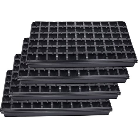 Garronda Bac à Semis, Plateau de Semis 66 Cellules, Mini Serre Interieur pour Germination et Culture, Plaque de semis idéal pour Potager, Bac de Germination avec Drainage Lot de 4 (53x32 cm, Noir)