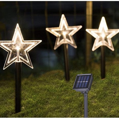 Catena Luci di Natale LED a Picchetto da Giardino con Pannello a Ricarica Solare 5 Stelle