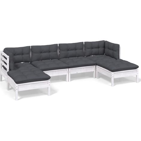 Salon de jardin 6 pcs Contemporain, Ensemble repas de jardin, avec coussins Blanc Bois de pin OIB7433E (1/5)