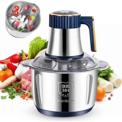 Hachoir à viande électrique de cuisine, 500 W, hachoir universel avec bol en acier inoxydable de 5 L, 5 vitesses pour la viande, les oignons, les fruits, les légumes et les aliments pour bébés, robot (1/5)