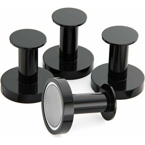 Magnetic Coat Hooks for Hanging Coats and Bags, 4 Extremely Strong Black Wall Hooks, Over-the-Door Coat Rack with Rare Neodymium Metal Magnet, Fridge Door Hooks