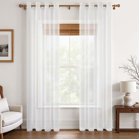 Rideaux blancs perforés, ensemble de deux pièces, convenant aux fenêtres, chambres, salons et portes-fenêtres - 132 x 214 cm, blanc (1/3)